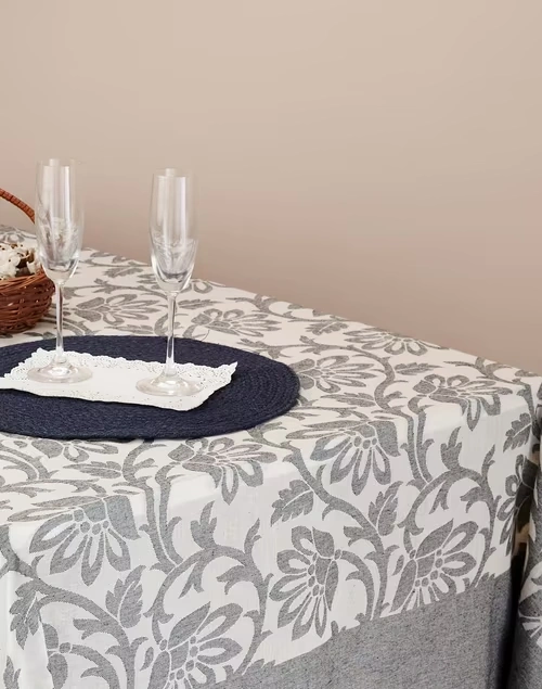 Natural Black Inaya Cotton Woven Table Cover 3 Natural Black Inaya Cotton Woven Table Cover