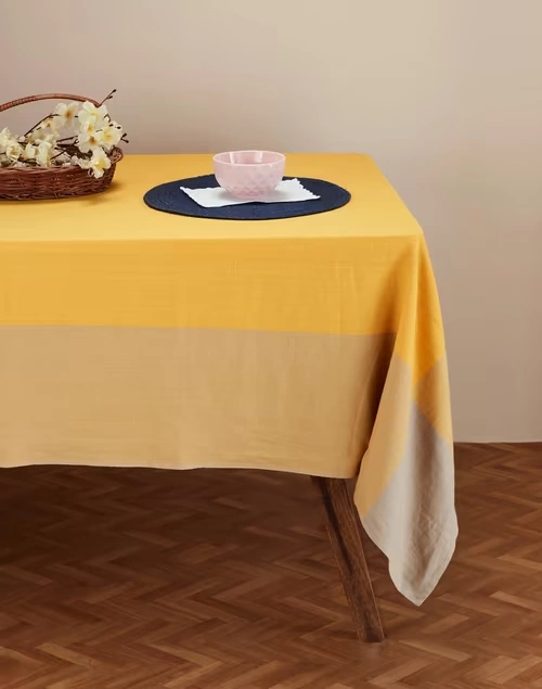 Beige Mustard Adesh Cotton Woven Table Cover