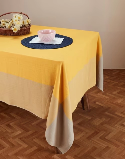Beige Mustard Adesh Cotton Woven Table Cover