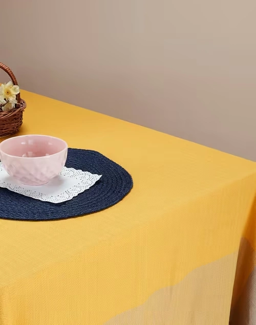 Beige Mustard Adesh Cotton Woven Table Cover 3 Beige Mustard Adesh Cotton Woven Table Cover