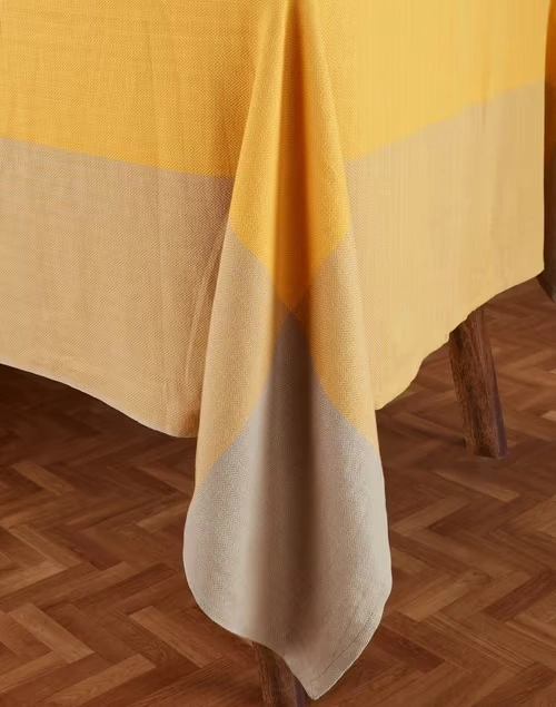 Beige Mustard Adesh Cotton Woven Table Cover 4 Beige Mustard Adesh Cotton Woven Table Cover