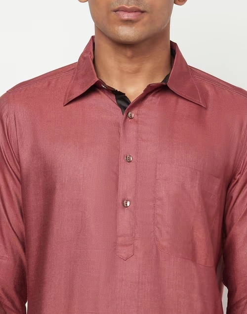 Viscose Tussar Rollup Sleeves Pathani Kurta