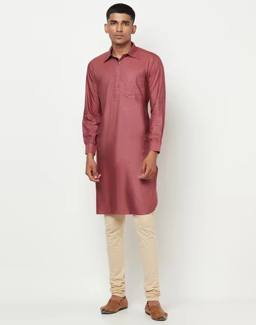 Viscose Tussar Rollup Sleeves Pathani Kurta 3 Viscose Tussar Rollup Sleeves Pathani Kurta
