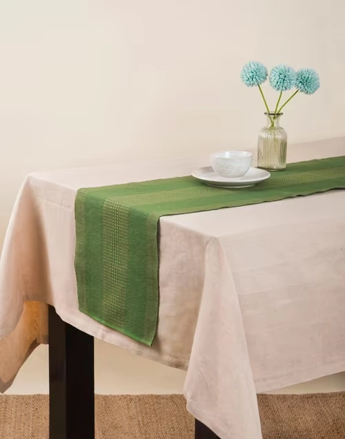 Green Cotton Woven Runner
