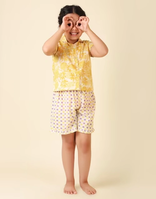 Hand Block Printed Cotton Short Sleeves Sleepwear