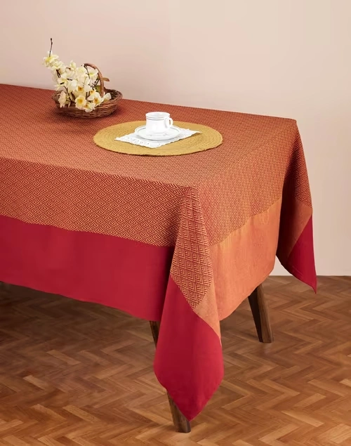 Red Orange Kiara Woven Cotton Table Cover