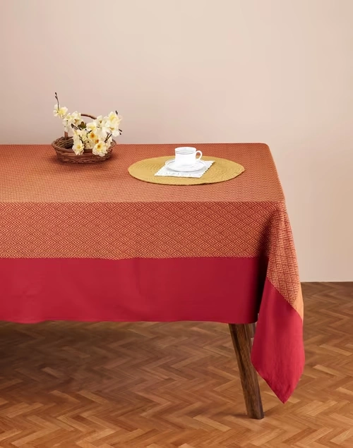 Red Orange Kiara Woven Cotton Table Cover