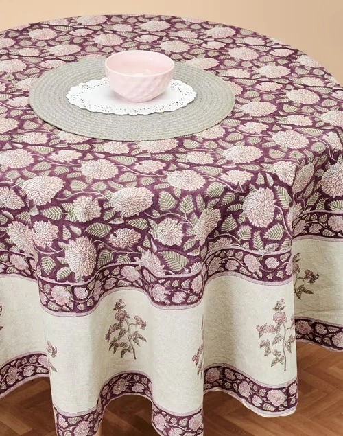 Maroon Cotton Ayira Sukriti Round Table Cover 6 Seater 4 Maroon Cotton Ayira Sukriti Round Table Cover 6 Seater