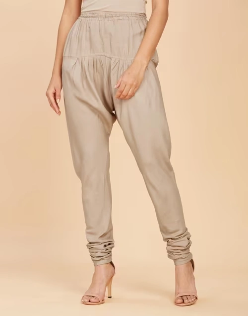 Beige Viscose Elasticated Churidar 3 Beige Viscose Elasticated Churidar