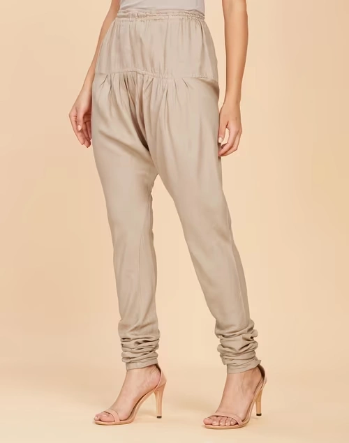 Beige Viscose Elasticated Churidar 4 Beige Viscose Elasticated Churidar