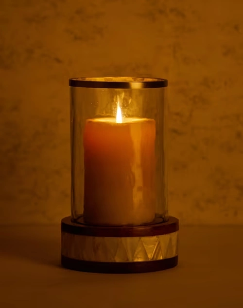 White-Brown Rasika Wood Candle Holder