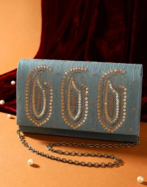 Blue Hand Embroidered Clutch