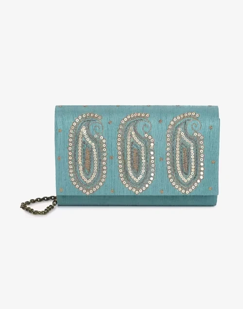 Blue Hand Embroidered Clutch 3 Blue Hand Embroidered Clutch