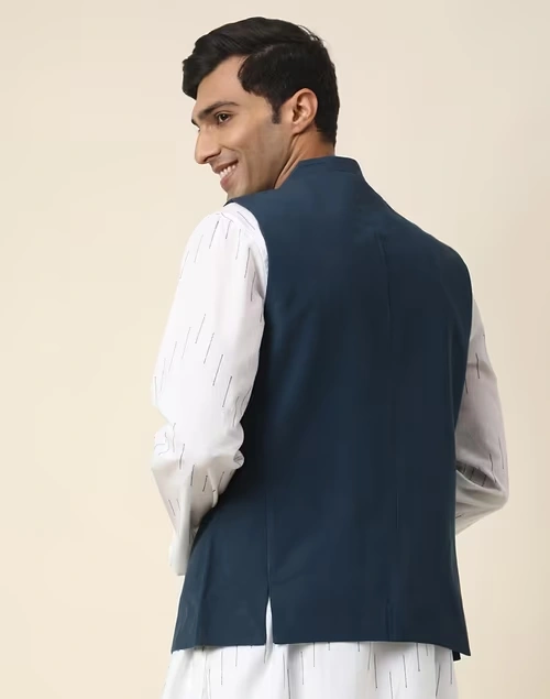 Blue Cotton Woven Slim Fit Vest Jacket 4 Blue Cotton Woven Slim Fit Vest Jacket