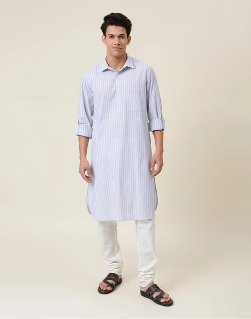 Cotton Linen Regular Collar Pathani Kurta