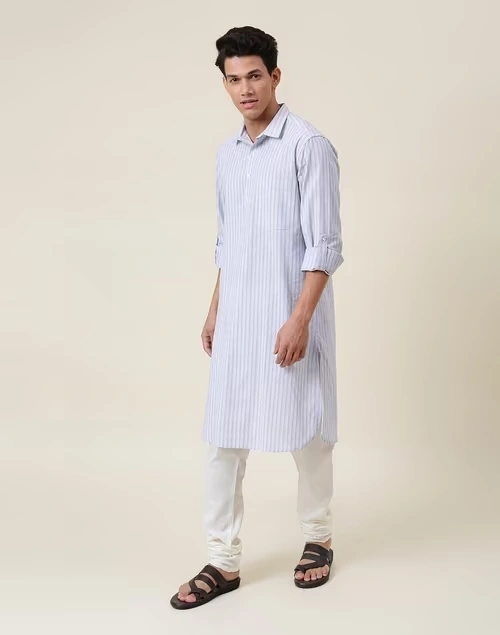 Cotton Linen Regular Collar Pathani Kurta