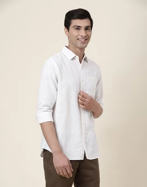 White Cotton Slim Fit Shirt