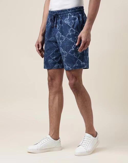 Indigo Cotton Tie And Dye Drawstring Shorts