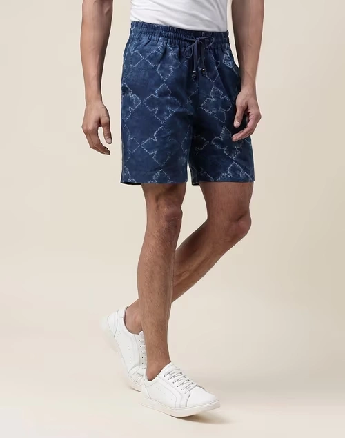 Indigo Cotton Tie And Dye Drawstring Shorts