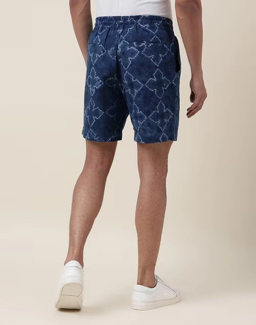 Indigo Cotton Tie And Dye Drawstring Shorts