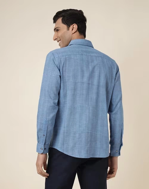 Blue Cotton Printed Slim Fit Shirt