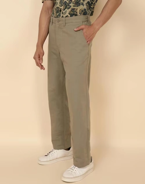 Beige Cotton Mobility Comfort Fit Pants