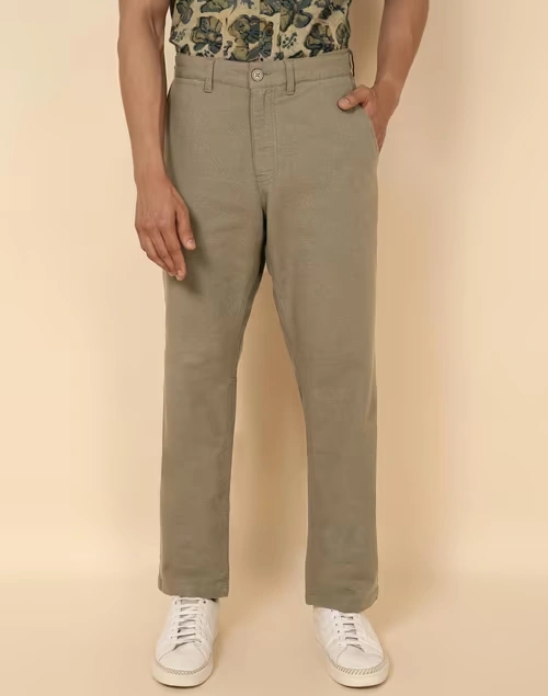 Beige Cotton Mobility Comfort Fit Pants
