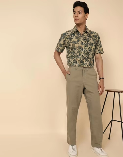 Beige Cotton Mobility Comfort Fit Pants