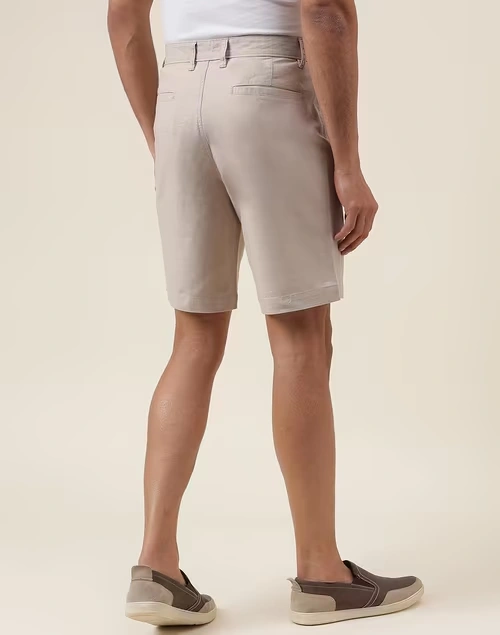 Beige Cotton Knee Length Regular Shorts