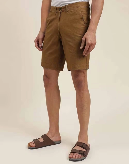 Brown Cotton Knee Length Regular Shorts