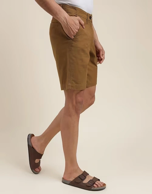 Brown Cotton Knee Length Regular Shorts