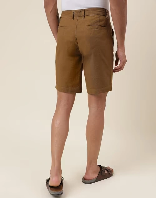Brown Cotton Knee Length Regular Shorts