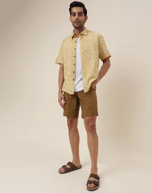 Brown Cotton Knee Length Regular Shorts