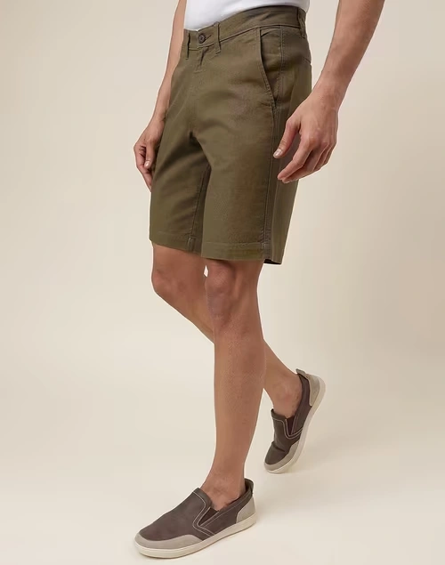Brown Cotton Knee Length Regular Shorts