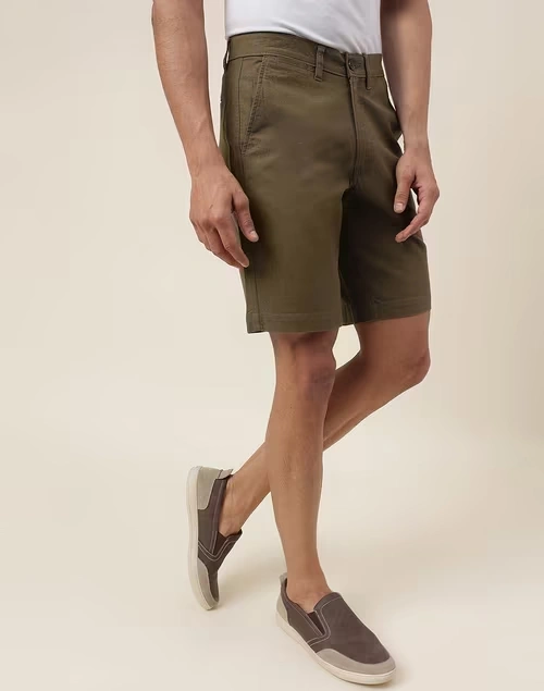 Brown Cotton Knee Length Regular Shorts