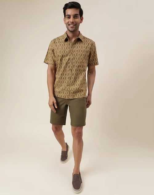 Brown Cotton Knee Length Regular Shorts