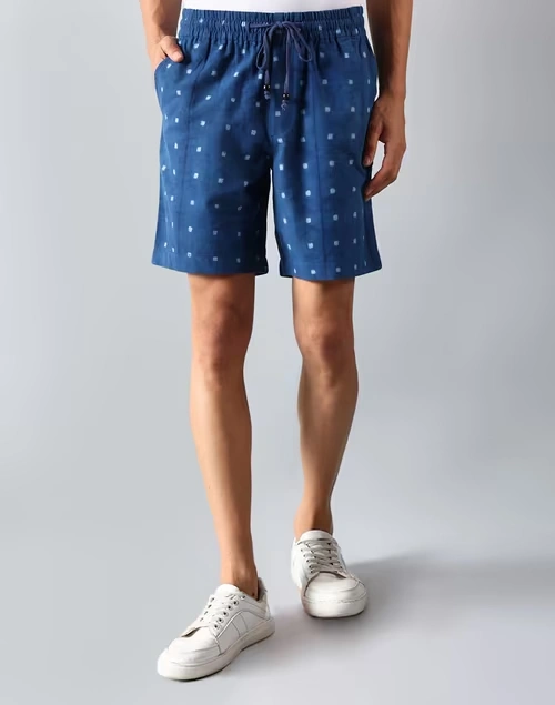 Indigo Cotton Tie And Dye Drawstring Shorts
