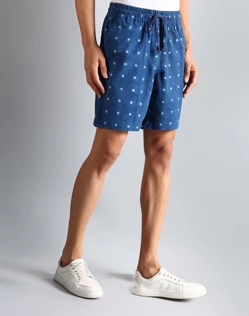 Indigo Cotton Tie And Dye Drawstring Shorts 3 Indigo Cotton Tie And Dye Drawstring Shorts