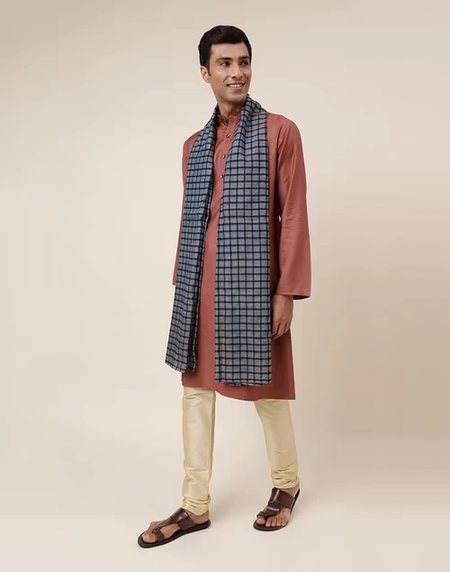 Black Silk Blend Hand Woven Men Stole 3 Black Silk Blend Hand Woven Men Stole