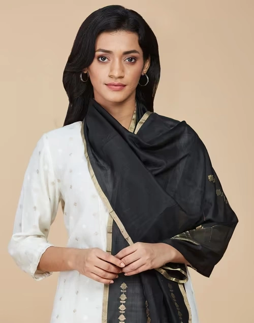 Black Cotton Silk Banarasi Stole