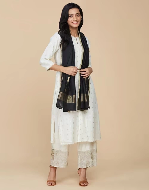 Black Cotton Silk Banarasi Stole