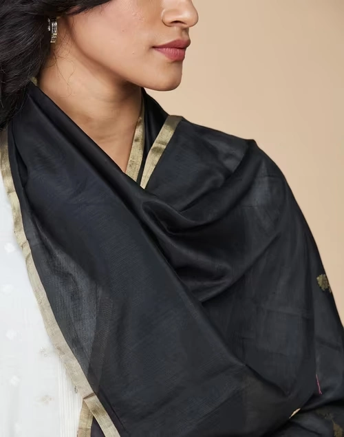 Black Cotton Silk Banarasi Stole 4 Black Cotton Silk Banarasi Stole
