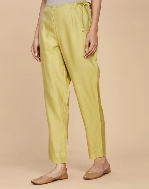 Green Cotton Silk Ankle Length Ijar