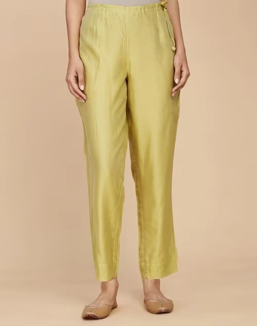 Green Cotton Silk Ankle Length Ijar