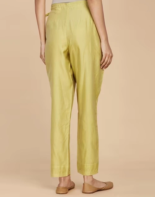 Green Cotton Silk Ankle Length Ijar