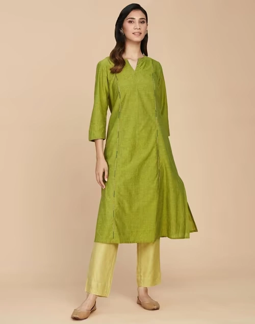 Green Cotton Silk Ankle Length Ijar