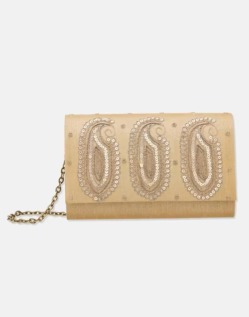 Golden Hand Embroidered Clutch 3 Golden Hand Embroidered Clutch