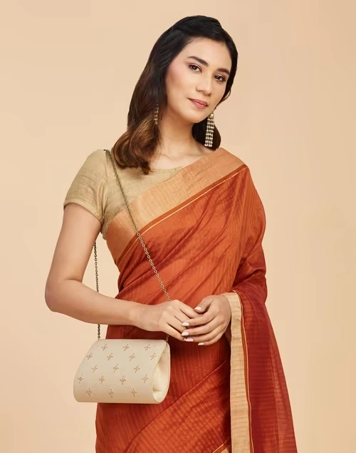 Beige Hand Embroidered Clutch