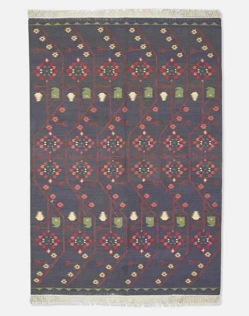 Grey Dhakai Cotton Hand Woven Dhurrie M