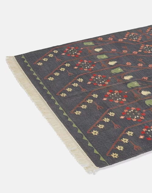 Grey Dhakai Cotton Hand Woven Dhurrie M